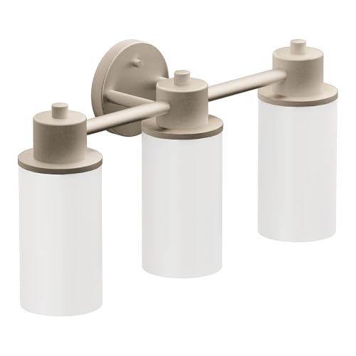 Image of Moen Iso Brushed Nickel 3-Light Dual-Mount Bath Bathroom Vanity Fixture with Frosted Glass, DN0763BN