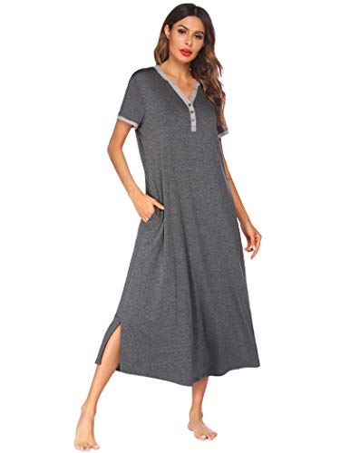 Ekouaer Nightgown,Long Loungewear Sleepwear Night Dress (Grey, X-Large)