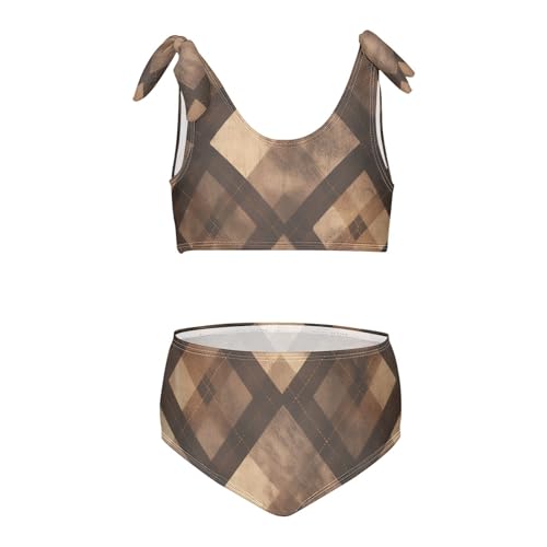Brown Houndstooth Girls' 2 Piece Kids Bikini Set Quick-Dry Swimsuit Swimwear Adjustable Strap
