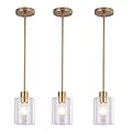 KLSS Brass Pendant Lights Kitchen Island - Gold Clear Glass Pendant Light Fixture Multiple Stems Rods 3 Units 12 Inch 3 Units 4 Inch (3 Pack Brass)