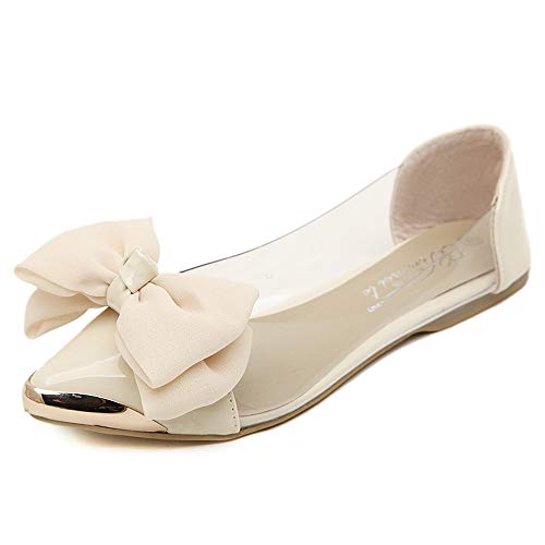 Hee grand Women Slip On Ballet Flat Summer Jelly Shoes Bowknot Pointy Shoes Beach Flats Shoes Apricot 7