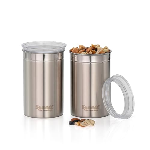 Image of Sumeet ISI Certified Stainless Steel Big Canisters /Dabba /Storage Containers for Kitchen with See Through Air Tight Lid - Set of 2 Pcs - 1100ml, 10cm Dia, Silver