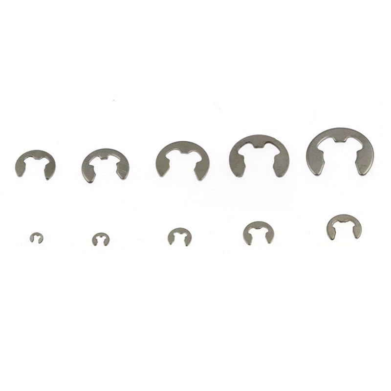 Generic 200PCS Silver M1.5-M10 E Clip Washer Assortment Kit Circlip Retaining Ring for Shaft Fastener E-Shaped Circlip - (Color: As Shown)