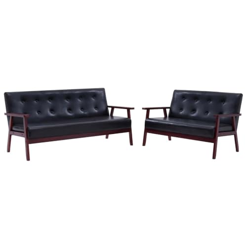 pokgdf Canapé design rétro 2 pièces en cuir synthétique noir avec coussin rembourré épais pour un confort optimal