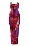LASPIA Cowl Neck Dress Strap Shoulder Pleated Maxi Dresses Summer Wedding Guest Dresses for Women,Fuchsia Purse,Small