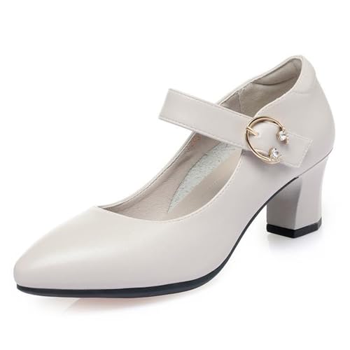 Women's Low Block Heel Mary Jane Pumps Buckle Closed Pointed Toe Dress Pumps Office Work Shoes