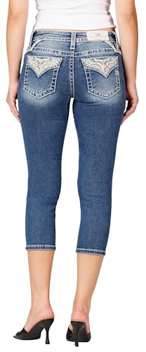 Miss Me Women's Nerissa Faux Flap Pockets Mid-Rise Capri Jeans