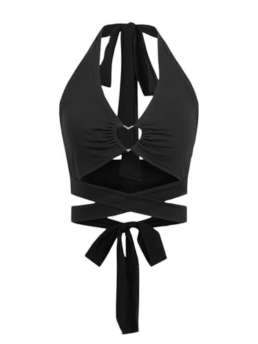 GORGLITTER Damen Top Neckholder Oberteile Rückenfreies Trägertop mit Cut...