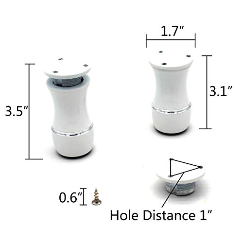 Tueascallk 3.1\"-3.5\" Adjustable Heavy-Duty Aluminum Furniture Legs, Cabinets/Tables/Chairs/Sofa Feet, with Non-Slip Transparent Rubber Base, White, Set of 4 - Thumbnail 3