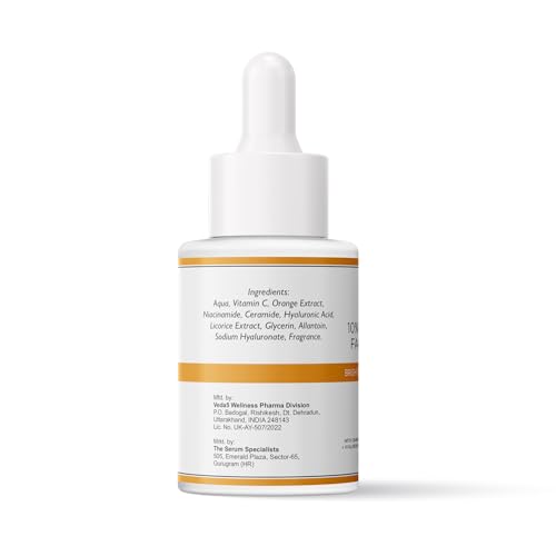 Image of 10% Vitamin C Face Serum for All Skin Types | With Niacinamide, Ceramide, Licorice & Hyaluronic Acid | Brightening, Hydrating, Anti-Aging, Dark Spot Corrector | Dermatologically Tested, Non-Comedogenic | 30 ml