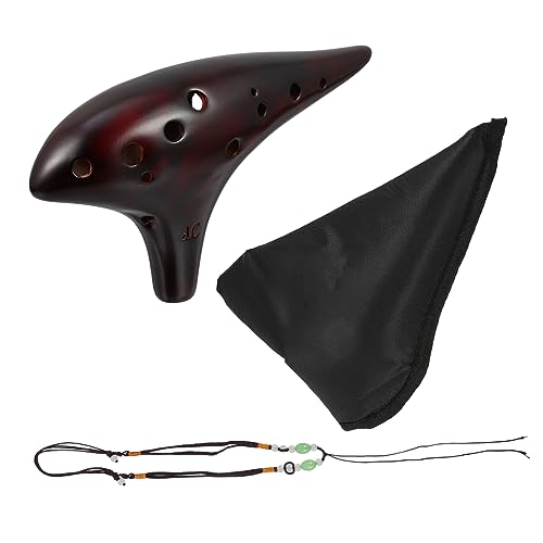 Yardwe 12 Hole Mini Ceramic Alto c Ocarina Lightweight Music Instrument for Adults Boys and Girls Red Brown