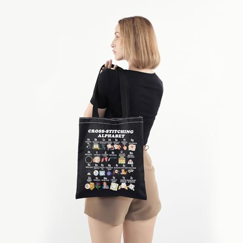 Bolso tipo tote PWHAOO divertido con bordado de alfabeto para amantes del punto de cruz miniatura 5