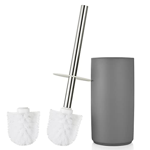 GERUIKE Escobillas de Baño en Suelo Escobilla WC con Soporte Escobilla sin Taladro - Escobillero Baño Contiene 2 Cabezal de Cepillo para Inodoro Blanco y Portaescobillas de Cerámica Blanco & Oro