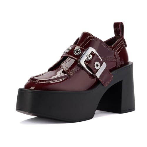 Pazzion Womens Trendy Thick Platform Closed Round Toe Loafers Chunky Block High Heels Buckle Up Oxfords Goth Cosplay Holiday Shoe Size 4-16 US