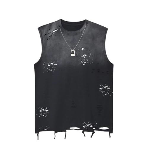 Camiseta sin mangas para hombre de estilo hip hop informal con agujeros