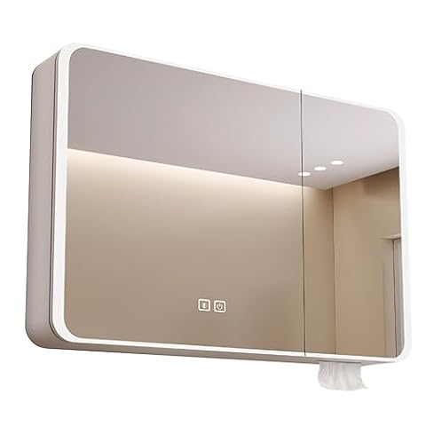 Szafka łazienkowa z lustrem LED Szafka na leki z lustrem, funkcją pamięci przeciwmgielnej i miejscem do przechowywania(White,70x13x68cm/28x5x26.8in)