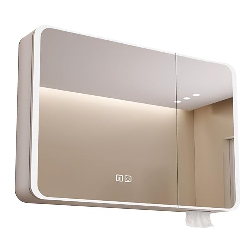 Szafka łazienkowa z lustrem LED Szafka na leki z lustrem, funkcją pamięci przeciwmgielnej i miejscem do przechowywania(White,70x13x68cm/28x5x26.8in)