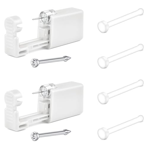 AceFun Nasenpiercing Set Silber 2 Pack Einweg Piercing Pistole selbst Nase Piercing Kit mit versilberten Nasen Stud Low Pain At Home Piercing Kit von selbst Familie Piercer Kit