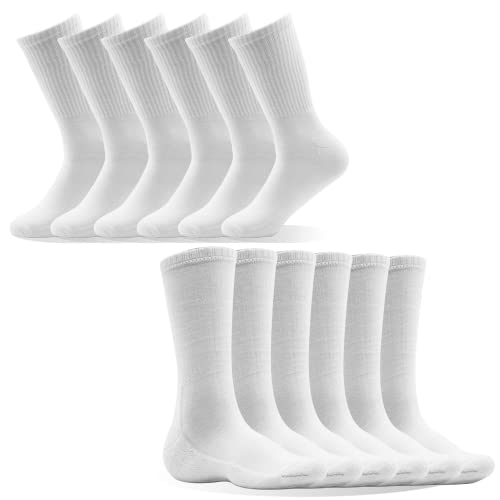EMA MEGA GROUP Chaussettes de Tennis, pour Homme et Femme,pure et classique haut de niveau qualité, Lot de 6 paires, Respirantes et Renforcées, Sport et Quotidien, Blanches, Noires