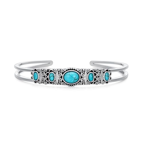 Genuine Turquoise Bracelet Bangle 925 Sterling Silver Turquoise Gemstones Boho Vintage Southwest Style Bracelet for Women Adjustable Bangle Cuff Jewelry for Birthday