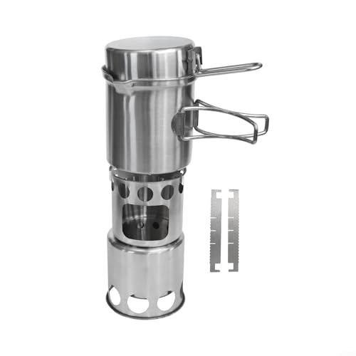 Kit de estufa de cocina al aire libre con mango de tapa de olla de acero inoxidable y cilindros de leña para acampar