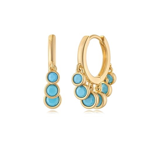 MYEARS Women Gold Huggie Hoop Earrings Turquoise Round Dot Tassel Dangle Drop 14K Gold Filled Small Boho Beach Simple Delicate Hypoallergenic Jewelry Gift