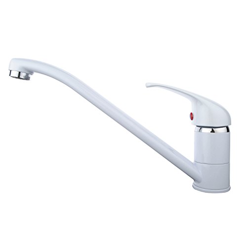 UUhome Grifo monomando giratorio de latón de cocina extraíble para platos con caño alto presión alta Blanco