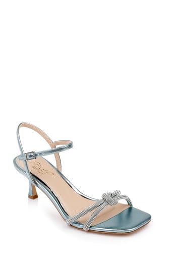 Image of Jewel Badgley Mischka Maci Metallic Sandal with Rhinestone Knot Detail