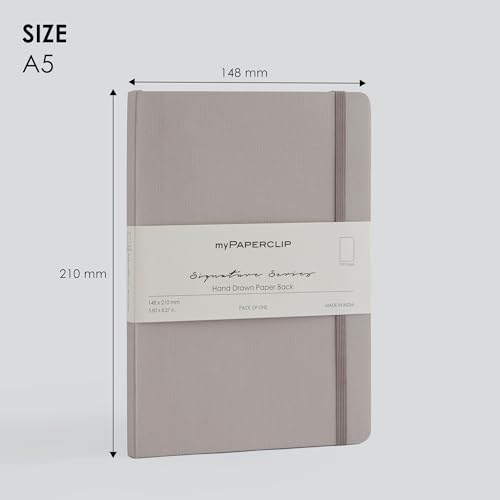 Image of myPAPERCLIP Signature Series A5 Unruled Notebook | 192 Pages, 90 GSM Recycled Paper, Soft Cover, A5 (5.83 x 8.27 in) | Flat Lay | Bookmark & Elastic Closure | Grigio