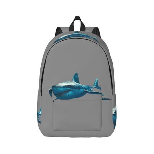Sac à dos tyrolien élégant au motif requin bleu, finitions soignées