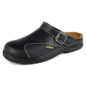 EuroRoutier Slipper, leren muil met draaibaar riempje en metalen gesp