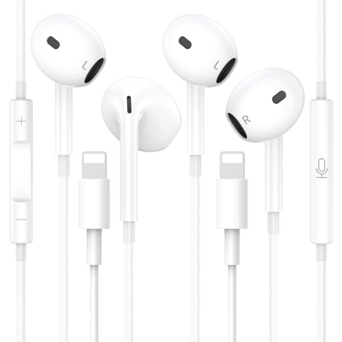2 Packs Wired Headphones for iPhone Earbuds with Microphone & Volume Control Nosie Reduction, Headsets Earphone Compatible with iPhone 14/13/12/11/XR/XS/X/8/7/SE/Pro/Pro Max/Support All iOS System.