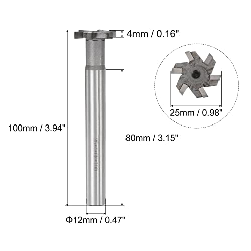 Image of uxcell T-Slot Milling Cutters, 4mm Depth 25mm Cutting Dia 12mm Shank Tungsten Carbide Tip 6 Flutes T Slot End Mill for Stainless Steel Copper Aluminum