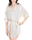 OSCAR ROSSA Women's Luxury Silk Sleepwear 100% Silk Sexy Short Robe Kimono, Ivory, Small