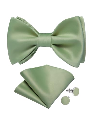 Image of DiBanGu Solid Color Bow Ties for Men Formal Satin Self Tied Bowtie with Lapel Pin Pocket Square Cufflinks for Wedding Party