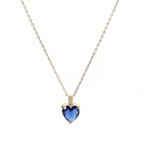 Heart Birthstone Necklace for Women, 14K Gold Plated Birthstone Pendant Necklace Cubic Zirconia Diamond Necklace Dainty Gold Necklace Birthday Gifts for Women Girls