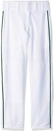 Alleson Athletic Boys Youth Baseball Pants With Braid, White/Dark Green, Small #TOP9