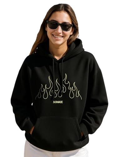 Image of JUNEBERRY Cotton Fleece Regular Fit Hooded Sweatshirt Lastest Back Graphic Printed Winter Hoodies for Women (Available in Colors: Black, SOYA Bean, Orange, Marshmellow, White & Lilac)