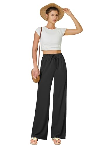 keriffe Women's Flowy Wide Leg Pants Casual Beach Pants High Waisted Drawstring Palazzo Trousers with Pockets4