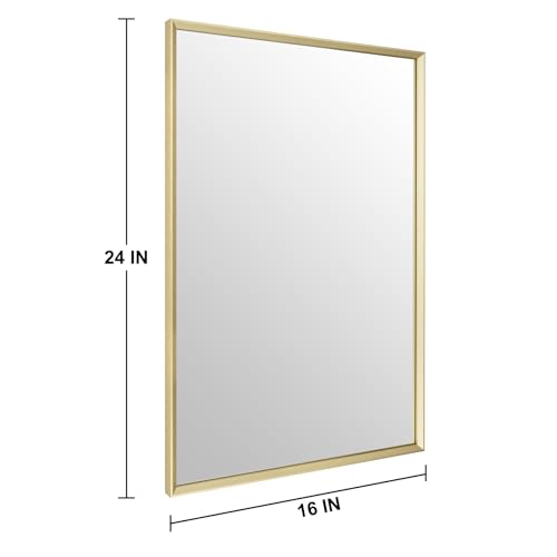 Image of Bathroom Mirror for Wall, 24x16 Inch Framed Vanity Mirror Brushed Gold