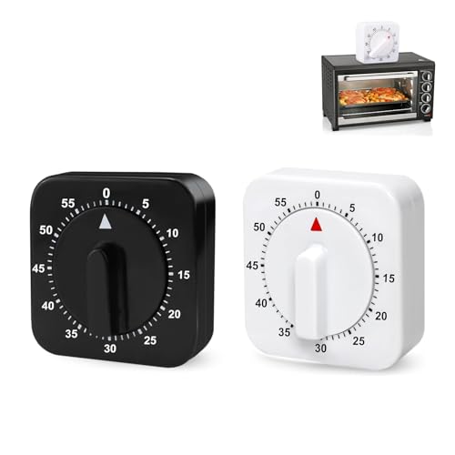 Hinapan 2 Stück Tomate Küchentimer, Pomodoro Timer, Mechanischer Küchentimer, 60-Minuten Eieruhr mit Lautem Alarm, Kurzzeitwecker Küche, Für Kochen, Backen, Lernen und Sport (Schwarz Weiß)