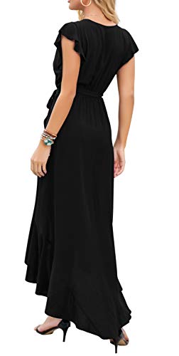 Grecerelle Women's Summer Casual Cross V Neck Dress Bohemian Flowy Long Maxi Dresses Black-Medium #TOP7