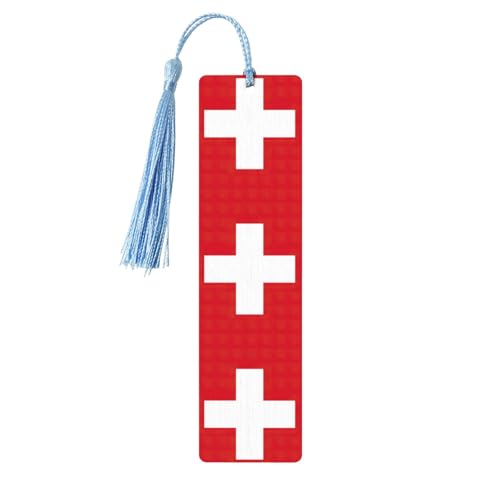 スイス国旗プリント タッセル付き木製ブックマーク 5個 読書ページマーカー ブックマーク 男性女性へのギフト。