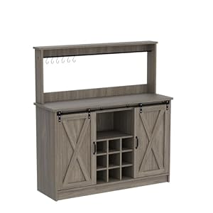 4ever2buy Farmhouse Coffee Bar Cabinet with Sliding Barn Doors, 50 Inch Coffee Bar Hutch with 6 Hooks, Gray Coffee Bar with 9 Mug Rack, Hutch Cabinet with Storage for Living Room 4ever2buy Farmhouse Coffee Bar Cabinet with Sliding Barn Doors 50 Inch Coffee Bar Hutch with 6 Hooks Gray Coffee Bar with 9 Mug Rack Hutch Cabinet with Storage for Living Room