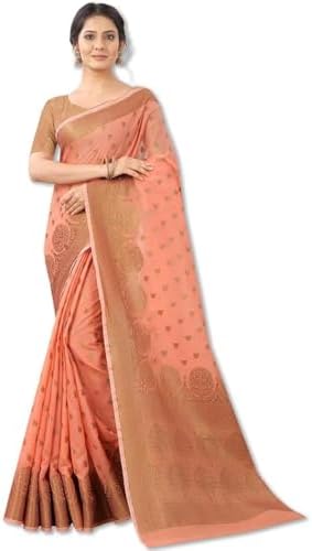 leeza store Womens Silk Cotton Golden Zari Rich Pallu Banarasi Saree With Blouse Piece