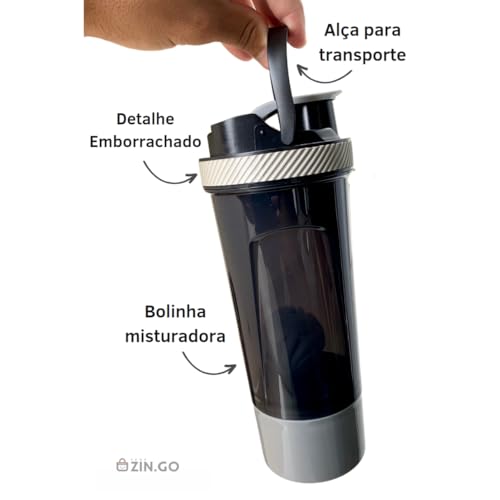 Coqueteleira Academia Shaker Premium 700ml Fitness Com Compartimento Divisória Whey SHOP ZIN.GO
