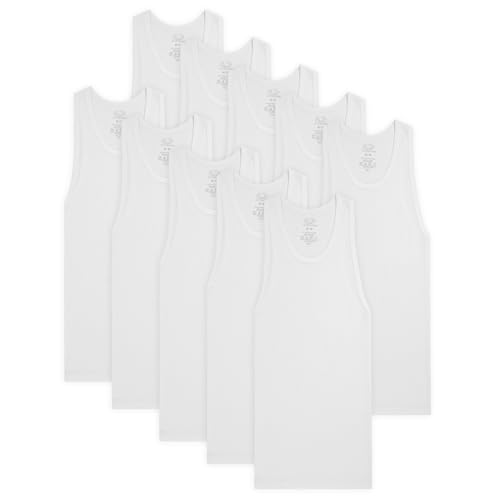 Fruit of the Loom Boys' Cotton Tank Top Undershirt (Multipack), Boys - 10 Pack - White, Large