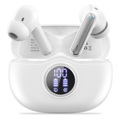 Fhumsh Wireless Earbuds, Bluetooth 5.3 HiFi Stereo Headphones Oil White