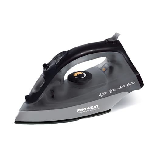 SYFUNLV Plancha de vapor, 3 ajustes de vapor, con antigoteo y antical, 1200 W, depósito de agua de 350 ml, base antiadherente de teflón, deslizante, tiempo de calentamiento rápido (negro)