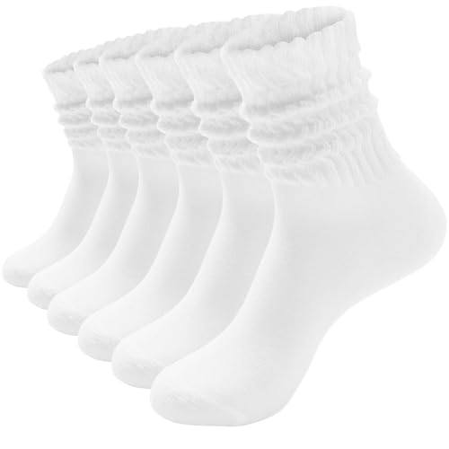 HAVE A TREE 3-6 Pack Womens Slouchy Crew Socks - White Cushioned Scrunch Boot Socks Size 5-11 (H2060-3W)